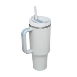 40oz Tumbler With Handle Gray Fog With Blue Handle