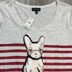 The Limited Small Medium Gray Brown Frenchie Puppy Red 3/4 Sleeve Top Christmas