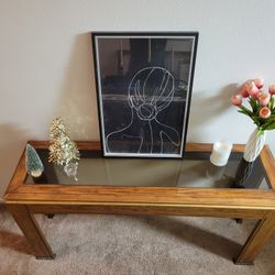 Vintage 80s Post-Modern Console Table - Smoked Glass & Gold Trim