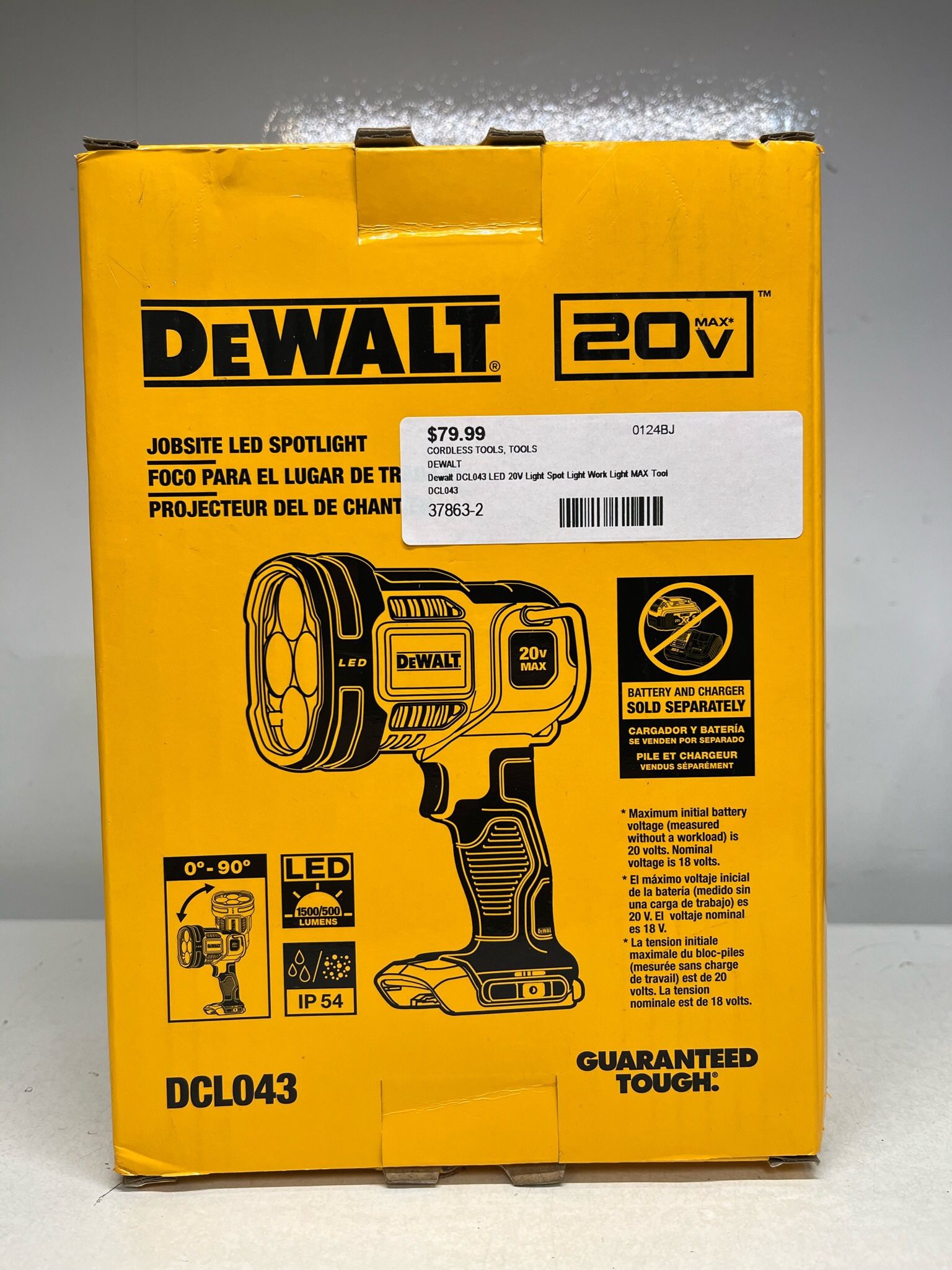 New DEWALT DCL043 20V MAX LED Spot Light Long-range Jobsite Work Light TOOL ONLY