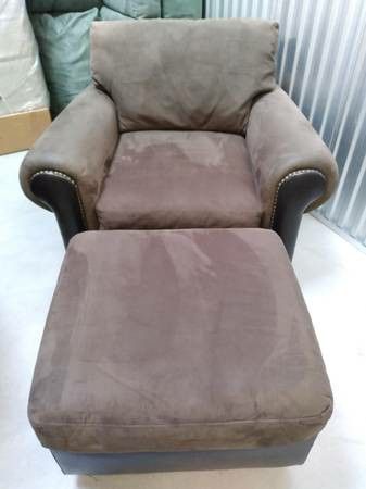 Oversized Chair and Ottoman - Brown - Microfiber & Leather (faux)

