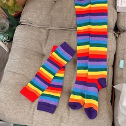 Rainbow, long socks, and armbands with thumb holes