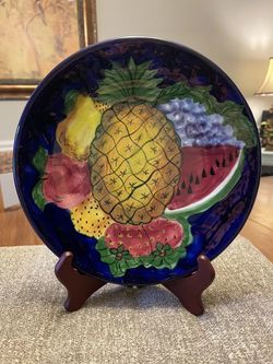 Vintage Mexico Decorative Plate Hand Painted Fruit-Bold Deep Colors