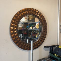Large Round Mirror Brass Tone 43” Diameter 