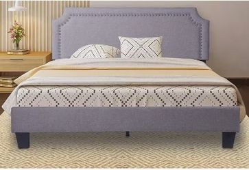 Gray Queen Bed Frame & Headboard & Slats Brand New 