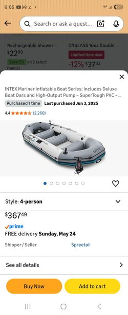 4-Person Inflatable Boat Package + 3.6HP Motor + Bikini Top Ready for Summer