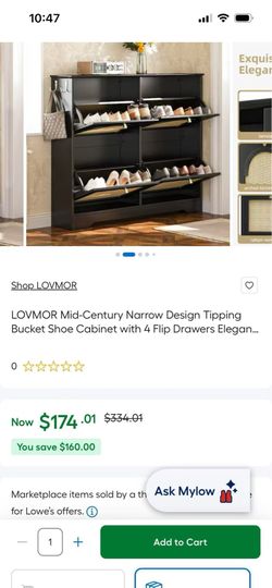 Mid-Century Narrow Design Tipping Bucket Shoe Cabinet with 4 Flip Drawers，$80