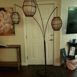 Floor Lamp Triple Shade Boho Rattan