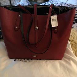 Coach Large Red Daisy Floral Tote Bag