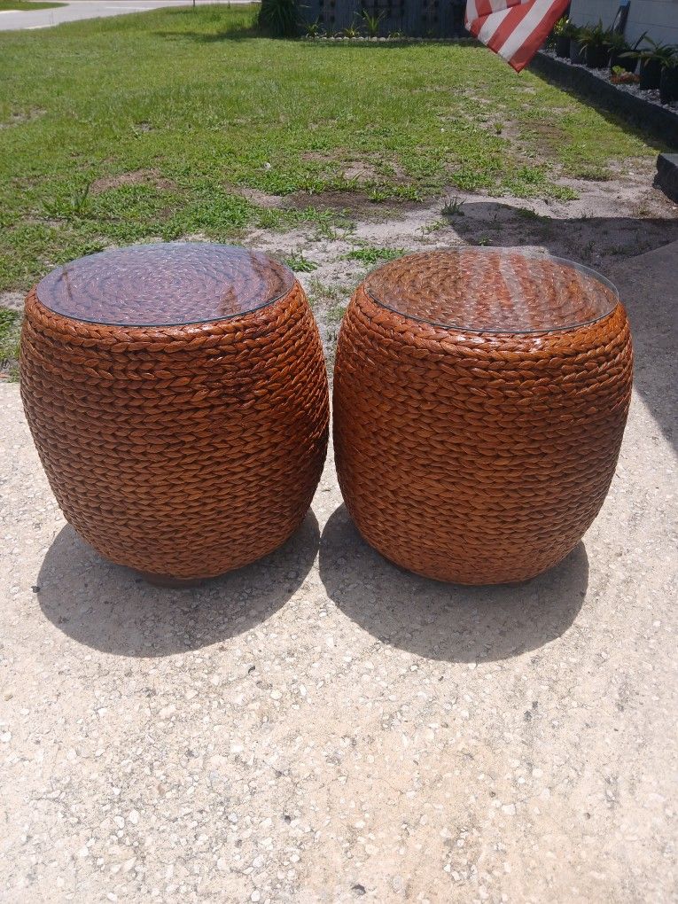 Natural Banana Leaf Tables Glass Tops