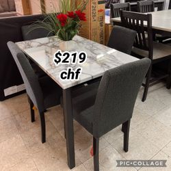 5 piece faux marble top dining table set 