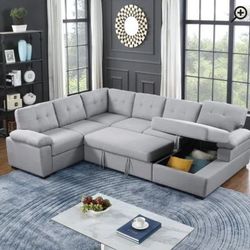 Modern L sectional 7 seater couch sofa with pull out bed and storage new factory sealed boxes sillon 