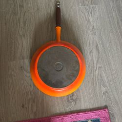 Vintage Le Creuset #28 Enamel Cast Iron Skillet Teal Handle