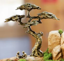 Mini Welcome Pine Miniature Figurine Copper Small Faux Tree Decor for Bonsai Tree Statues Miniature Landscape Decorations