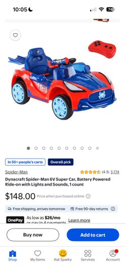 Spider-Man 6V Ride-On Car — $115
