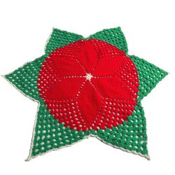 Vintage Christmas Poinsettia 37" Large Red Doily Table Topper Hand-l Crochet