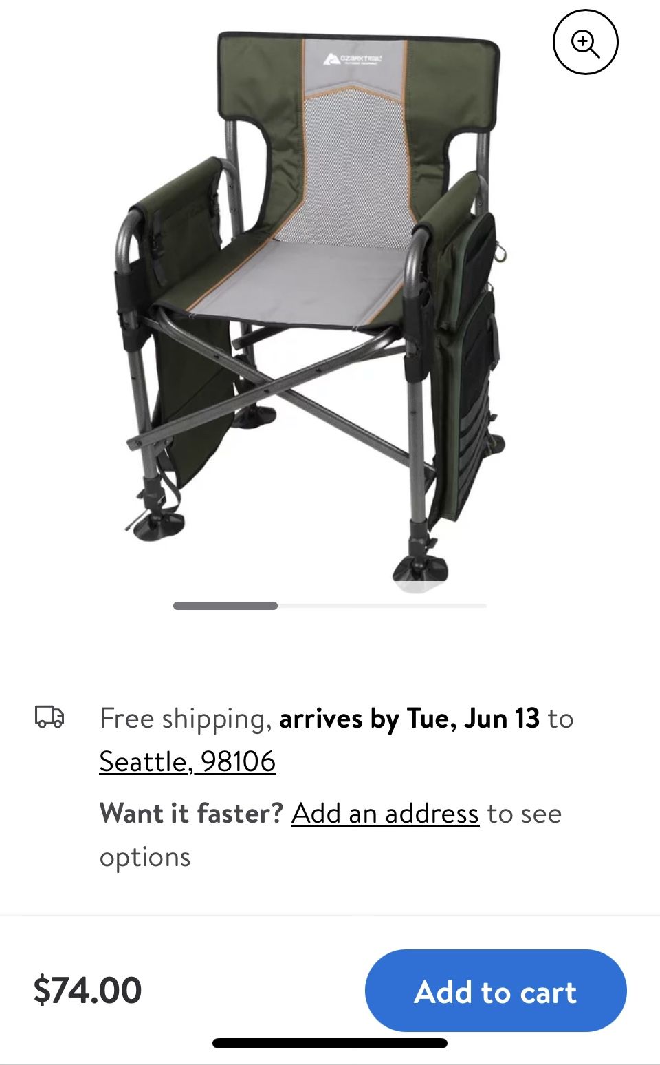 Ozark Trail Fishing Steel Director's Chair With Rod Holder