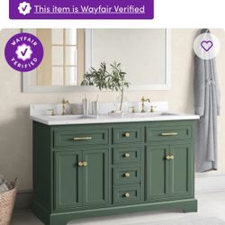 Currahee 54'' Free-standing Double Bathroom Vanity with Engineered Stone Vanity Top