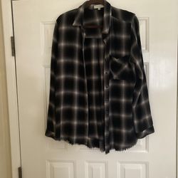 Raw Edge Plaid Fringe Button Down Shirt 