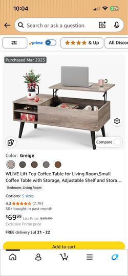 WLIVE Lift Top Coffee Table- GREIGE