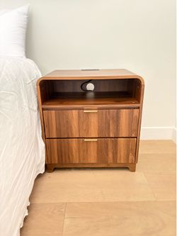 Walnut Nightstand with Drawers and Open Shelf