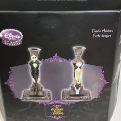 DISNEY RARE NIGHTMARE BEFORE CHRISTMAS CANDLE HOLDERS JACK & SALLY OPEN BOX