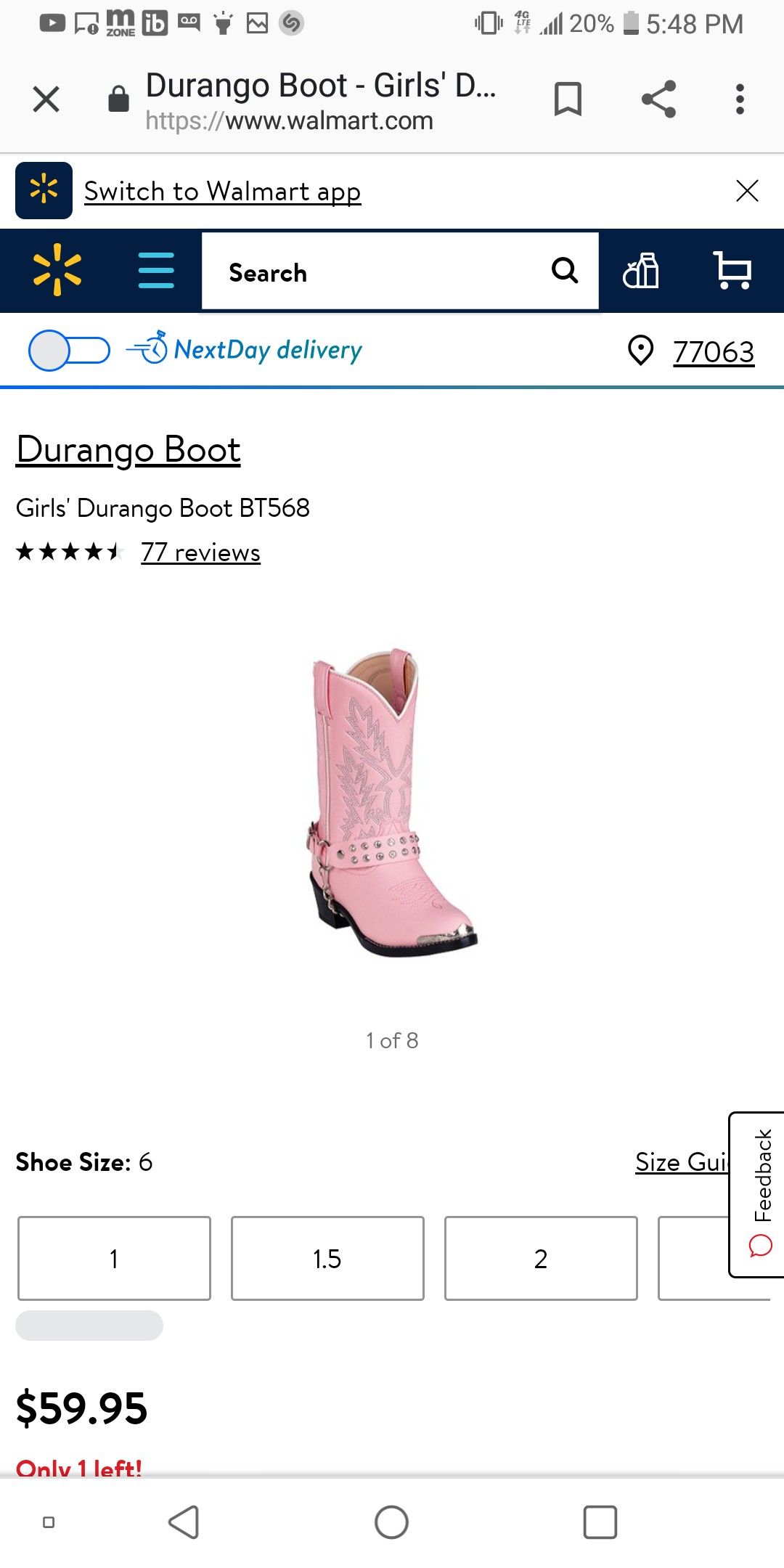Durango girls boots size 12.5