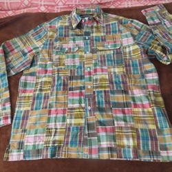 J Peterman Men's Shirt 2XL Plaid Madras Patchwork Outdoor Fall Colorful #1