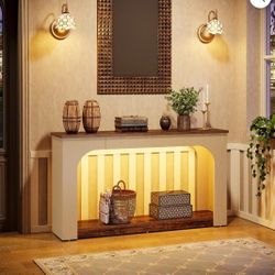55 Inches Console Sofa Table Wood Entryway Table with LED Lights