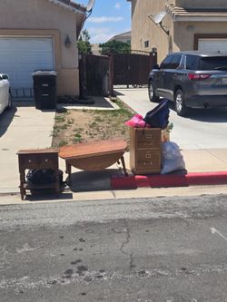 Free stuff, shoes, file cabinet, coffee table, clothes, end table..