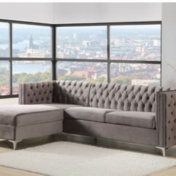 GRAY VELVET SECSIONAL SOFA ☎️1714586,2564