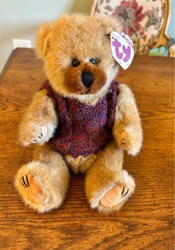 1993 Ty Attic Treasures Clyde #6040 Jointed Teddy Bear Sweater Vest Tags