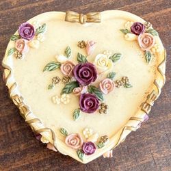 Dezine Heart Trinket Box w/ Floral Design - Hand Painted