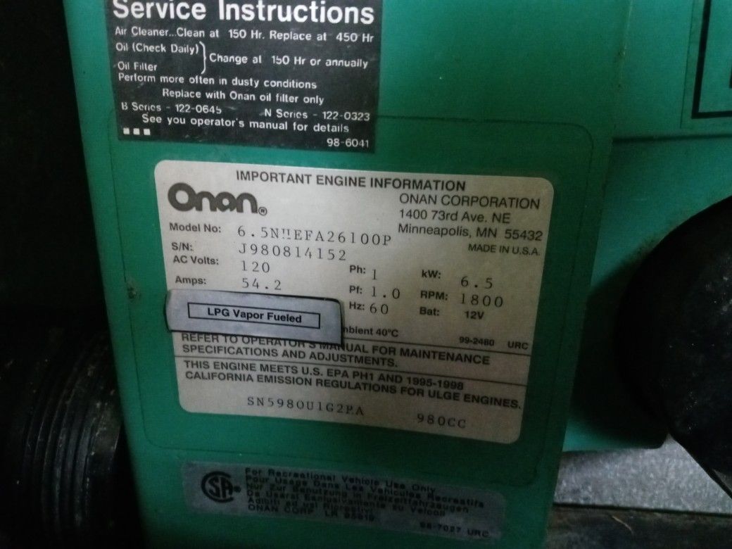 Onan emerald plus 6500watt lp rv generator for Sale in Arcadia, FL OfferUp