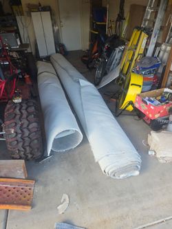 Carpet and pad has been installed  but not traveled on, excellent quality,excellwnt condition 21 ft by 17 ft light gray with 9/16 rebond pad