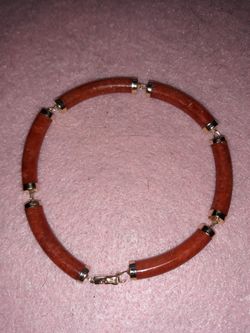 Rear 1970's 14k Gold Yellow Red Jade bracelet