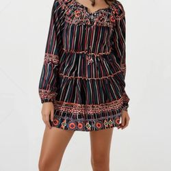 Velzera Boho Lace Up Dress Baby Doll Mini Geometric Dress Sz S