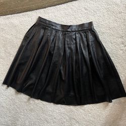 Leather Black Pleated Mini Skirt Women Size S