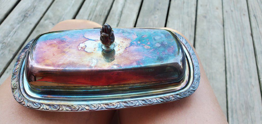 Vintage Oneida  Silversmiths Butter Dish With Glass Tray Insert