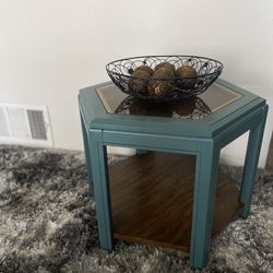 Teal Honeycomb Refinished Side Table