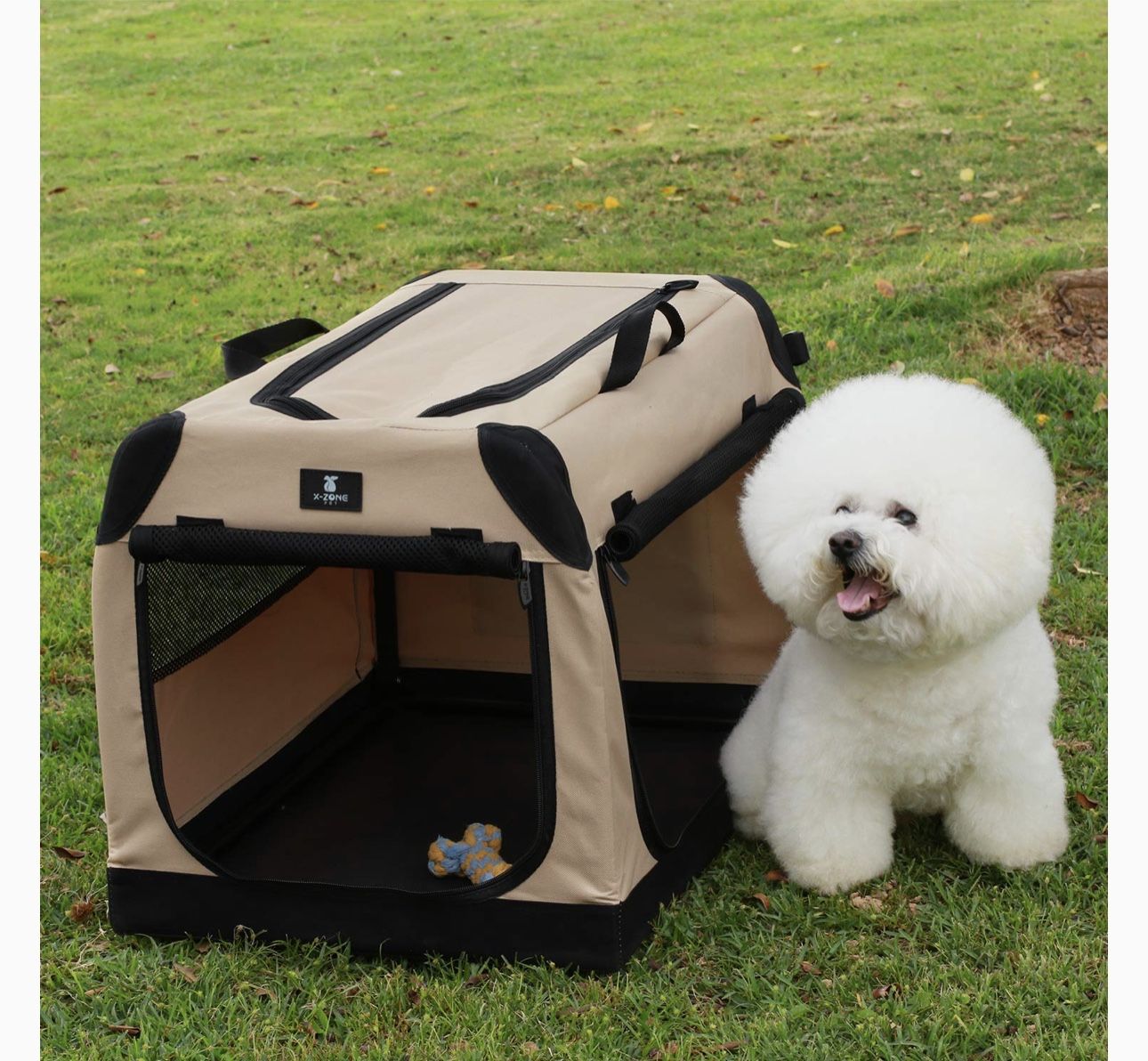 X-ZONE PET Foldable Soft Dog Crate 3-Door Pet Kennel Pet Cage 24 Inch Foldable