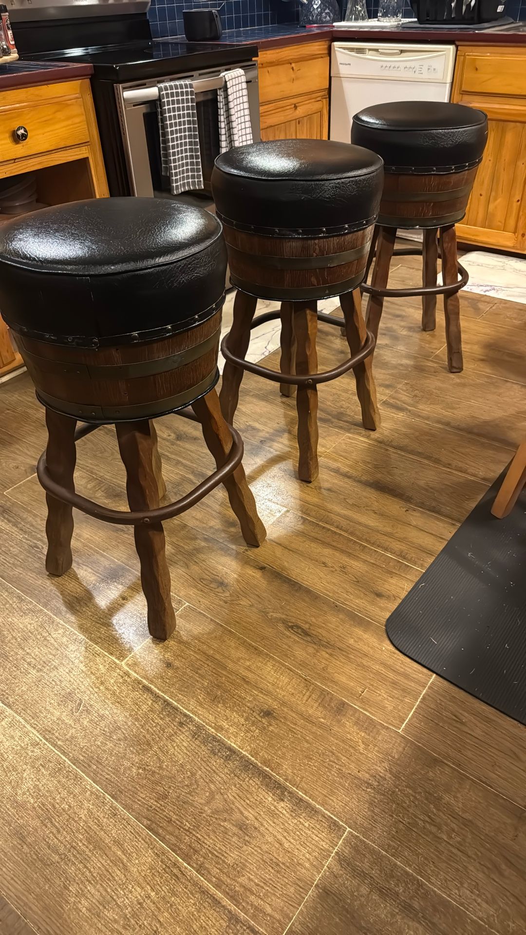 (3) Bar Stools Barrel Style Vintage Heavy