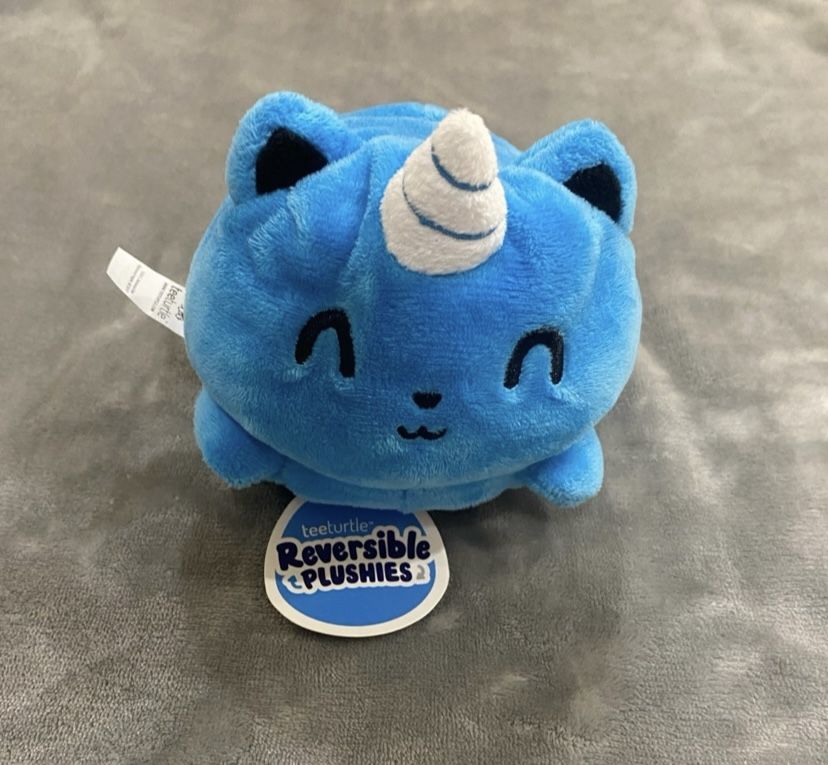 Teeturtle Blue Unicorn Kitty Plushies Happy to Angry NWT