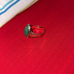 Real 14k Solid Yellow Gold Ring With Jade On Top