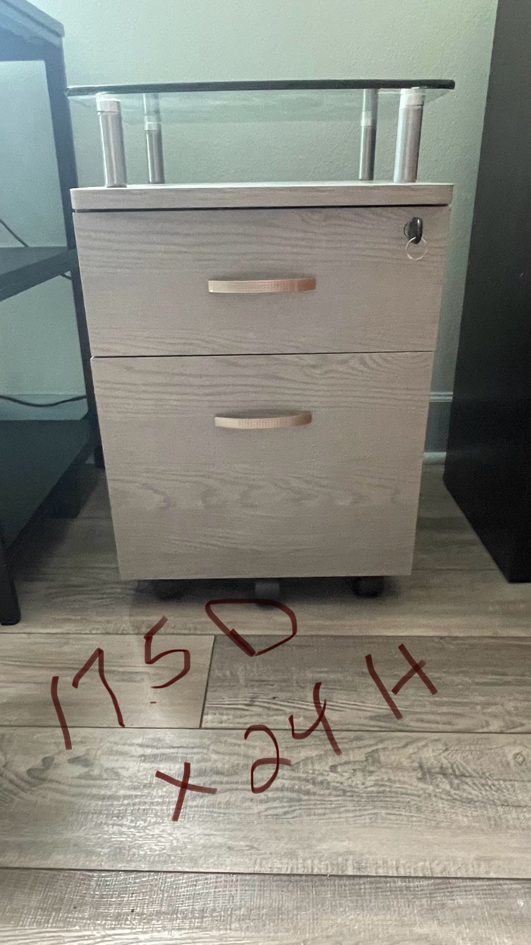 Grey File Cabinet with glass Top