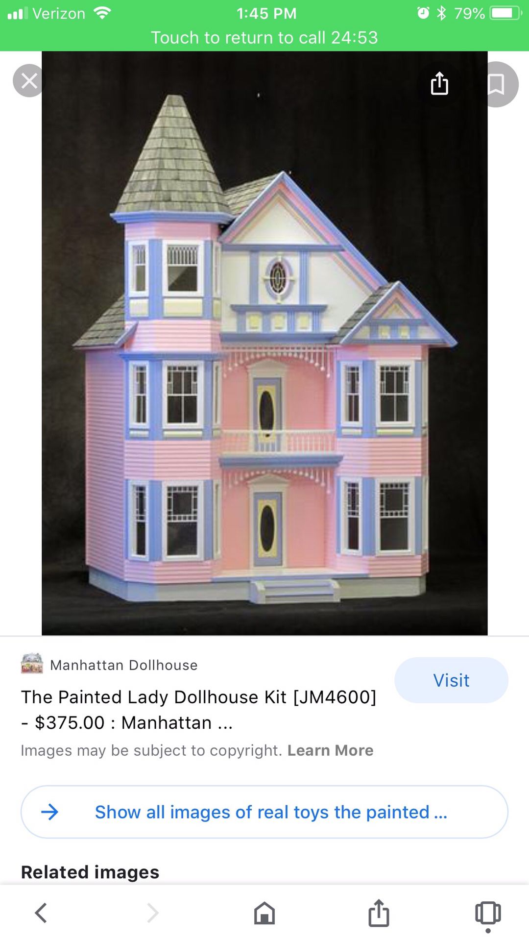 The Painted Lady Doll House Kit 30"W x 22"D x 42 3/4"H 7 Huge Rooms