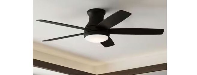 Banksville 52 in. Matte Black Flush Mount Ceiling Fan with White Adjustable LED