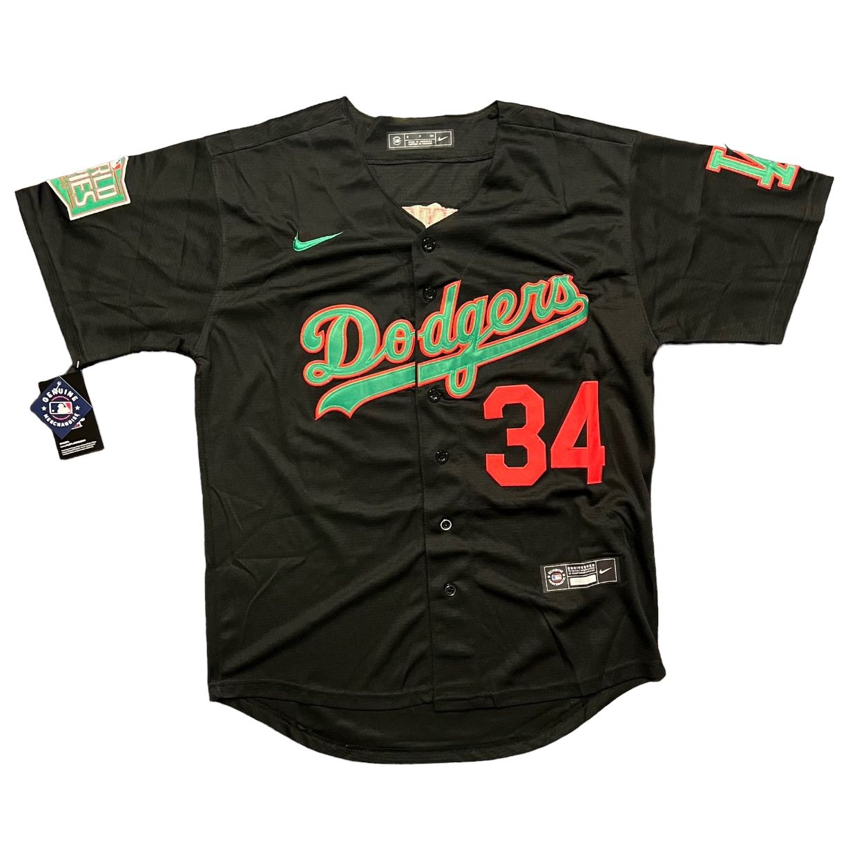 Black No#34 Dodgers Fernando Valenzuela Mexico Printed Baseball Jersey