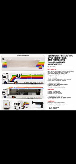 1:64 Mercedes-Benz Apple Computer Inc Race Transporter Maxwell H&R Retro Rainbow Truck