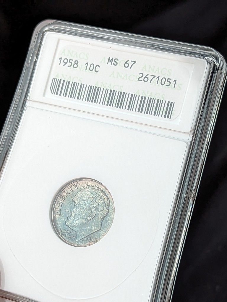 1958 MS67 Natural Rainbow Tone Roosevelt Dime